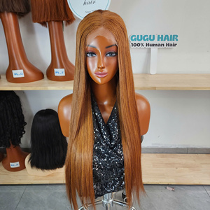 GUGU HAIR Straight Brown Lace Front <b>Wig</b> Vietnamese Remy Hair for Lace <b>Long</b> Length 13x4 HD Transparent Lace Pre Plucked Hair - Product Image 5