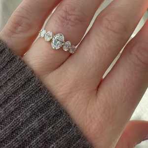 7 Stone Oval Cut Lab Grown Diamond Engagement Ring Dainty Multi Stone Anniversary Stackable Band Custom 10K 14K 18K <b>Solid</b> Gold - Product Image 1