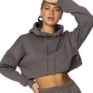 Sudadera con Capucha Corta Oversize para Mujer, de Manga Larga, Color Liso, de Forro Polar, con Bolsillos, Estilo Hombro Caído, para Otoño - Product Image 5