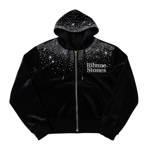 Sweat-shirts à capuche noirs pour hommes, design tendance personnalisé avec strass, 100% coton mélangé, fermeture éclair, basiques - Product Image 1