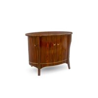 Buffet de luxe ovale en bois massif avec incrustations dorées, meuble de rangement moderne haut de gamme pour salon, credenza de style mid-century