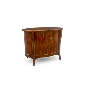 Aparador Ovalado de Madera Maciza de Lujo, Moderno con Incrustaciones Doradas, Mueble de Almacenamiento de Alta Gama para Sala de Estar, Mueble Buffet de Mediados de Siglo - Product Image 1