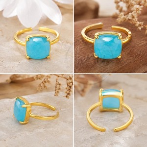 Gold Plated Blue Jade <b>Adjustable</b> <b>Ring</b> Cushion Cut Blue Jade Gemstone Handmade Fashion Jewelry Wholesale - Product Image 3