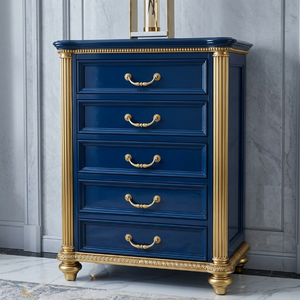 Commode à 5 tiroirs en bois massif de style néo-classique pour projet hôtelier 5 étoiles, meuble de rangement de luxe pour <span class=keywords><strong>chambre</strong></span> à coucher, fabrication OEM ODM sur mesure - Product Image 1