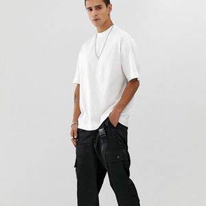 T-shirt en coton blanc à col rond et manches courtes pour homme, coupe ample, couleur unie, jersey tricoté décontracté - Product Image 1