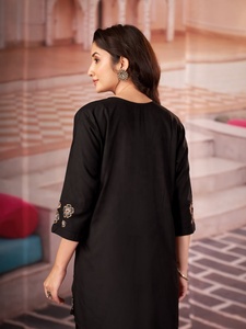 Latest <b>Black</b> Traditional Kurti <b>Pant</b> Set With Floral Embroidery Loose Fit Casual Wear For <b>Women</b> From Samp Corporation - Product Image 6