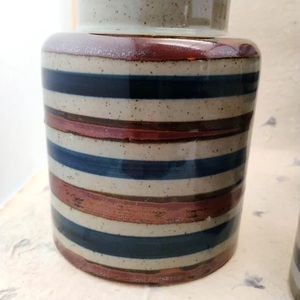 Artisan Ceramic <b>Storage</b> Canister Handpainted Stripe Glaze Airtight <b>Kitchen</b> Jar Rustic Counter Organizer Premium Craft Decor - Product Image 2