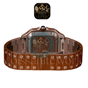 Brown Color Square Shaped Dial Luxury Mechanical Stainless Steel Moissanite Diamond <b>Wristwatch</b> 10 Bar Water Resistant Day/Date - Product Image 3