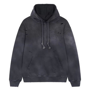 Sudadera con capucha gruesa de 500 g/m² de forro polar, con lavado mineral digital, transpirable, de corte holgado, con ribete deshilachado, estilo streetwear. - Product Image 1
