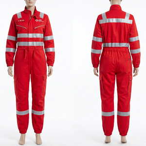 Combinaison de travail de sécurité pour femmes, tissu en polycoton premium 250 GSM, orange fluorescent, panneau réfléchissant, broderie personnalisée - Product Image 2