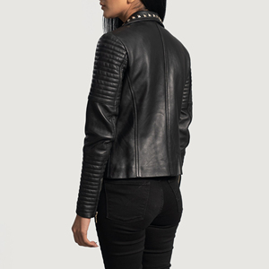 Women's Genuine Best <b>Leather</b> Jacket With <b>Rivet</b> Decoration Full Sleeve Stand Collar Autumn Style Zipper Closure Casual Wear - Product Image 2