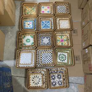 ถาดหวายฝังมุก ถาดหวายฝังเปลือกหอยลายดอกไม้ ถาดหวายฝังเปลือกหอยสไตล์วินเทจ ถาดหวายฝังเปลือกหอยขนาด 30 ซม. สไตล์ชายทะเล - Product Image 1