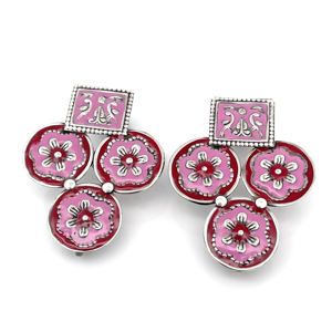 Silver Mountain SKU7551 Pendientes Colgantes de Plata de Ley 925 con Diseño Floral Geométrico y Baño de Óxido - Product Image 1