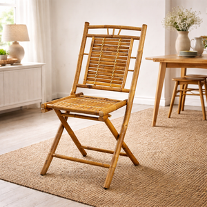 Wholesale Rustic Bamboo Folding <b>Chair</b> Curved Back Stable Frame Durable Natural Seating for Indoor Outdoor Furniture OEM ODM - Product Image 1