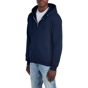Sweat-shirt à capuche zippé pour homme, coupe classique, décontracté, pour l'automne, 100% coton, molleton tricoté, couleur unie - Product Image 2
