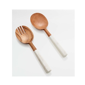 Couverts de qualité pour l'exportation Serveur à salade en bois avec manche en marbre Taille standard personnalisée Fourchette et cuillère de luxe au prix le plus bas - Product Image 2