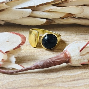 Elegant Design Black Onyx <b>Ring</b> Open band Brass <b>Ring</b> 18k Gold Plated Statement Jewelry Modern Handmade Wholesale <b>Mens</b> Trendy <b>Ring</b> - Product Image 1
