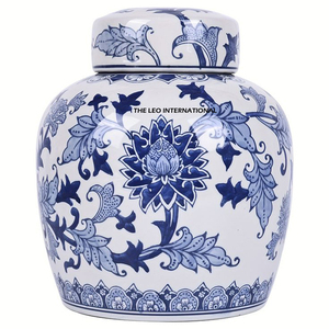 Jarrones Decorativos Clásicos Azules y Blancos para el Hogar, Floreros de Jengibre, Contenedores de Almacenamiento de Tamaño Mediano con Tapa - Product Image 6