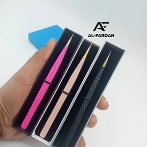 Professional 14 cm Skinny Eyelash Tweezers Gold Fiber Tip Sustainable Stainless Steel with Card <b>Boxes</b> For Lash Extension Tweezer - Product Image 1