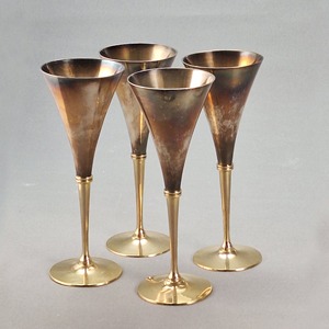 Handmade Gold Rimmed Metal <b>Goblets</b> Set Of 2 Wedding Occasion Vintage Brass Champagne Flutes - Product Image 4