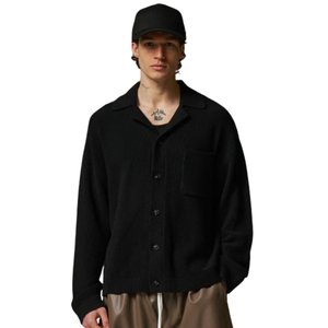 Camisa de punto de ganchillo para hombre con bolsillos, manga larga, abotonada, informal, tejido texturizado, suministro al por mayor OEM - Product Image 6
