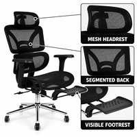 Chaise de bureau ergonomique moderne en maille avec appuie-tête réglable, repose-pieds et réglage de la hauteur, base chromée pour la maison, le bureau et l'hôtel