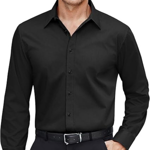 Chemises habillées pour hommes, extensibles, anti-taches, à manches longues, unies, formelles, décontractées, boutonnées - Product Image 1