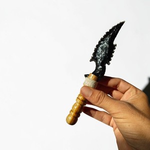 Handmade <b>Raw</b> Stone Arrowhead Dagger with Wooden Handle Carved <b>Crystal</b> Knife Collectible Art Piece Love Theme Wedding Decoration - Product Image 1