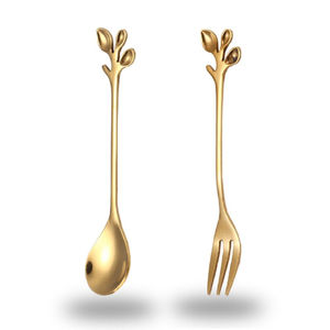 Ensemble de fourchettes à salade en acier inoxydable avec poignée en feuille d'or moderne, vaisselle de luxe pour la cuisine, accessoires de table pour la maison, prix d'usine - Product Image 1