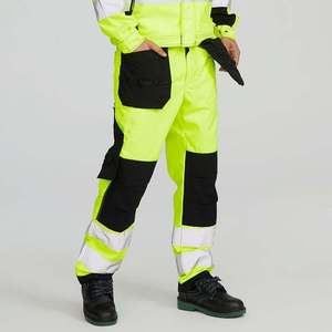 Men's Blue Reflective Polyester <b>Work</b> <b>Pants</b> <b>Black</b> Reinforced Knees Pockets Needle Detection High Visibility Safety CE Certified - Product Image 6