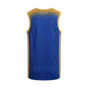 Maillot de basket sublimé bleu avec empiècements jaunes, maille respirante, sans manches, col rond, en polyester - Product Image 2