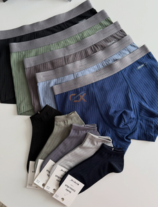 Ensemble de caleçons et chaussettes respirants en coton et élasthanne pour hommes avec logo personnalisé – Combo OEM 95/5 sous-vêtements et chaussettes - Product Image 3