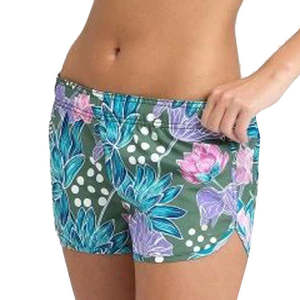 Pantalones cortos deportivos florales verdes para mujer, cintura elástica, para gimnasio, correr, ropa deportiva de verano - Product Image 1
