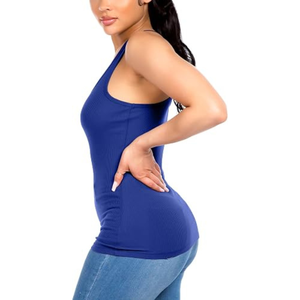 Débardeur côtelé bleu roi pour femme, col rond, couleur unie, tricoté, décontracté, respirant, en Spandex et Polyester, coupe ajustée - Product Image 2