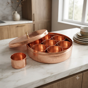 Handmade Pure Copper Masala Box Indian <b>Spice</b> Container with 7 Storage <b>Jars</b> Kitchen Organizer Airtight Gift Wholesale OEM - Product Image 4