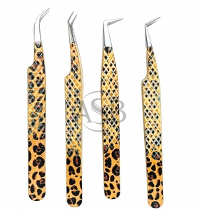 Pince à cils en acier inoxydable à imprimé léopard, avec logo personnalisé, pointe dorée, pour extensions de cils - Product Image 6