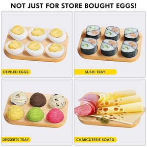Mini Bamboo Egg Tray Natural Wooden Egg Holder Rack for Fridge Countertop Kitchen <b>Storage</b> - Product Image 2
