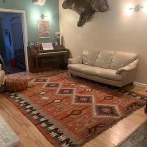 Tapis géométrique Kilim fait main, rectangulaire, en laine et acrylique, à poils moyens, écologique, tufté à la main, pour salon, nettoyage localisé - Product Image 4