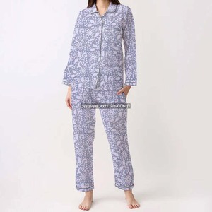 Ensemble de pyjama pour femmes 100% coton, vêtements de maison doux, ensemble de pyjama printemps/été, motif floral/CHARACTERE/Lettre/Motif/Vacances/Arbre, PJ014 - Product Image 4