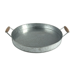 Bandeja de Servir Redonda Grande de Metal Galvanizado con Acabado Rústico y Asas de Cobre para Mesa de Centro o Mesa de Comedor, Superventas - Product Image 5
