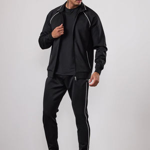 Ensemble de survêtement décontracté pour homme, noir, à capuche, respirant, design 2-en-1, manches longues, couleur unie, poids moyen, 100 % coton, avec cordon de serrage - Product Image 2