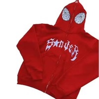Sweat-shirt à capuche zippé unisexe pour hommes et femmes, motif araignée vintage imprimé, sweat-shirt à capuche en coton avec strass