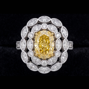 Anillo de Diamante Cultivado en Laboratorio con Corte Ovalado y Marquise en Color Amarillo Intenso con Halo para Mujer – Joyería de Compromiso Impresionante - Product Image 2