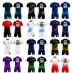 Conjunto de Camiseta y Pantalones Cortos de Fútbol Juvenil Personalizados, Sublimados en Degradado Azul Verde, de Secado Rápido, Ajuste Atlético, Manga Corta, Kit de Equipo OEM - Product Image 2