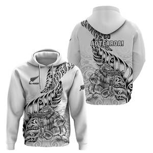 Sweat à capuche de rugby de Nouvelle-Zélande unisexe blanc avec impression par sublimation, motif kiwi, vêtements décontractés, coupe régulière, vêtements de sport d'hiver, service OEM - Product Image 1