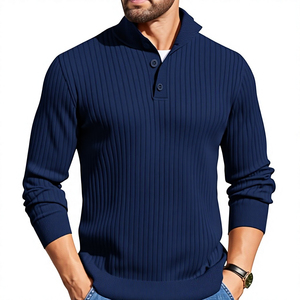 Pull en laine/acrylique respirant à manches longues uni pour homme, couleur bleu marine, vêtements d'hiver - Product Image 4
