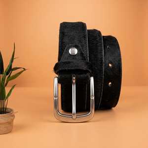 Solid Black Cow Hide Vintage Riveted <b>Belt</b> <b>Silver</b> Pin <b>Buckle</b> Rectangular Casual Style Durable Genuine Leather 3.5cm Width 120cm - Product Image 4