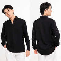 Chemise décontractée pour homme à col en V, en popeline de coton, couleur unie, manches longues, respirante, été, ODM OEM