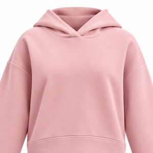 <b>Women's</b> Solid <b>Pink</b> Hooded Crop <b>Top</b> Drop Shoulder Sweatshirt Casual Fleece Pullover Breathable Quick Dry Pockets 300g - Product Image 3