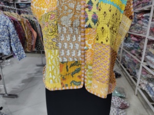 Yellow Patchwork <b>Quilted</b> Vest Women's V-Neck Sleeveless <b>Jacket</b> Hand Embroidered Cotton Summer Woven <b>Patterned</b> Top GIFT FOR HER - Product Image 5